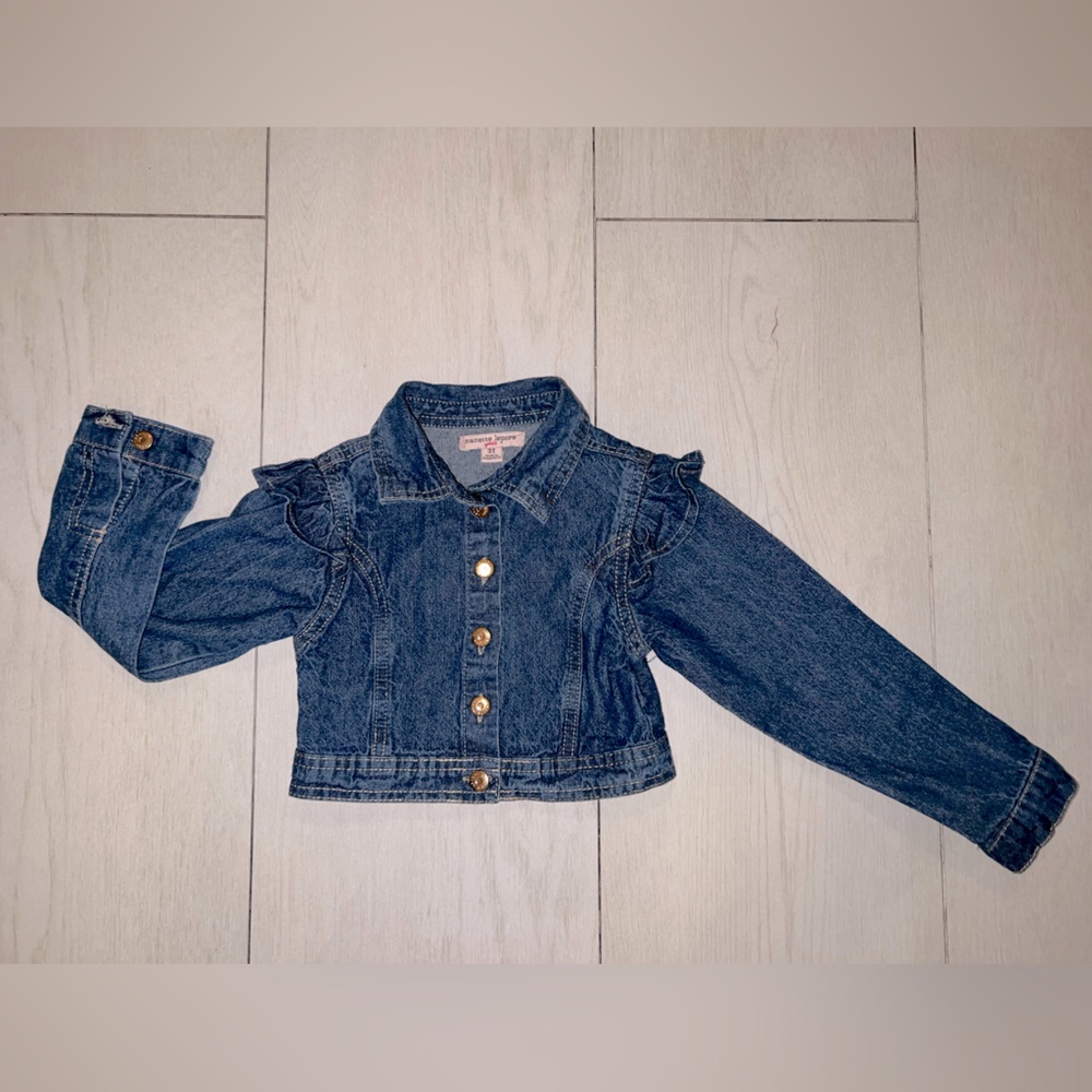 Toddler girl jean jacket ruffle shoulder 3T